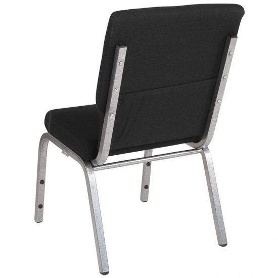18.5''W Stacking Church Chair in Black Fabric - Silver Vein Frame