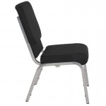 18.5''W Stacking Church Chair in Black Fabric - Silver Vein Frame