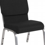 18.5''W Stacking Church Chair in Black Fabric - Silver Vein Frame