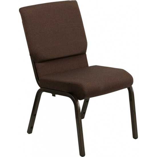 18.5''W Stacking Church Chair in Brown Fabric - Gold Vein Frame