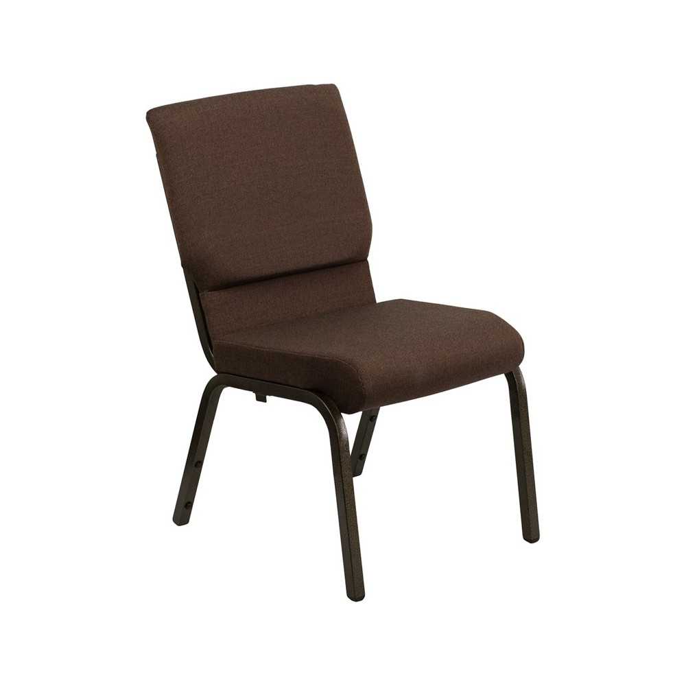 18.5''W Stacking Church Chair in Brown Fabric - Gold Vein Frame