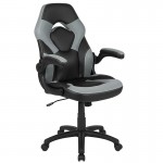 Black Gaming Desk and Gray/Black Racing Chair Set with Cup Holder, Headphone Hook & 2 Wire Management Holes