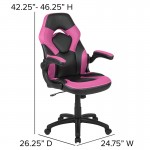 Black Gaming Desk and Pink/Black Racing Chair Set with Cup Holder, Headphone Hook & 2 Wire Management Holes