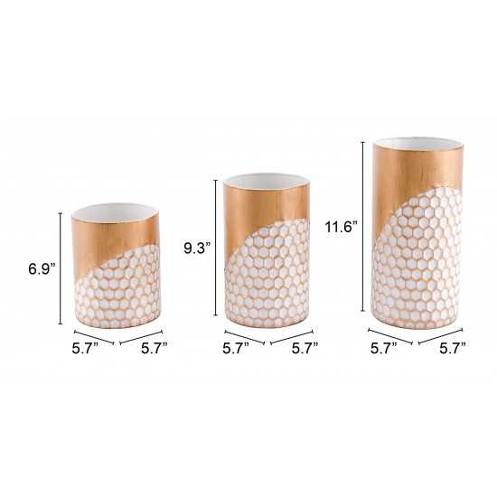 Set of 3 Honeycomb Candle Holders Gold