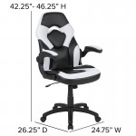 Black Gaming Desk and White/Black Racing Chair Set with Cup Holder, Headphone Hook & 2 Wire Management Holes