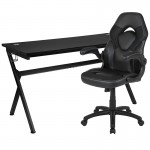 Gaming Desk and Black Racing Chair Set /Cup Holder/Headphone Hook/Removable Mouse Pad Top - 2 Wire Management Holes