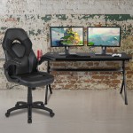 Gaming Desk and Black Racing Chair Set /Cup Holder/Headphone Hook/Removable Mouse Pad Top - 2 Wire Management Holes