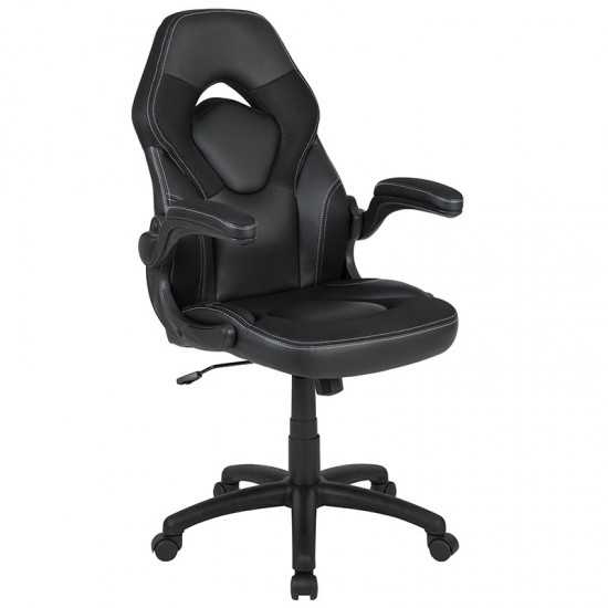 Gaming Desk and Black Racing Chair Set /Cup Holder/Headphone Hook/Removable Mouse Pad Top - 2 Wire Management Holes