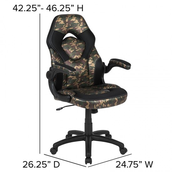 Gaming Desk and Camouflage/Black Racing Chair Set /Cup Holder/Headphone Hook/Removable Mouse Pad Top - 2 Wire Management Hole