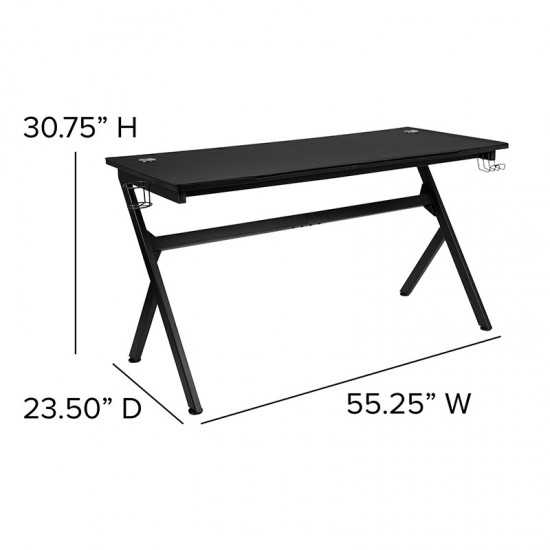 Gaming Desk and Camouflage/Black Racing Chair Set /Cup Holder/Headphone Hook/Removable Mouse Pad Top - 2 Wire Management Hole