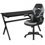 Gaming Desk and Gray/Black Racing Chair Set /Cup Holder/Headphone Hook/Removable Mouse Pad Top - 2 Wire Management Holes