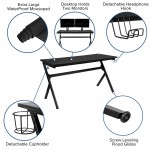 Gaming Desk and Gray/Black Racing Chair Set /Cup Holder/Headphone Hook/Removable Mouse Pad Top - 2 Wire Management Holes