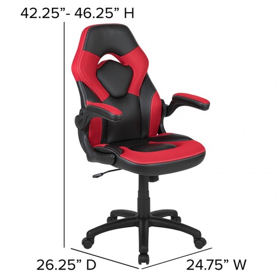 Gaming Desk and Red/Black Racing Chair Set /Cup Holder/Headphone Hook/Removable Mouse Pad Top - 2 Wire Management Holes