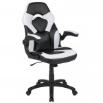 Gaming Desk and White/Black Racing Chair Set /Cup Holder/Headphone Hook/Removable Mouse Pad Top - 2 Wire Management Holes