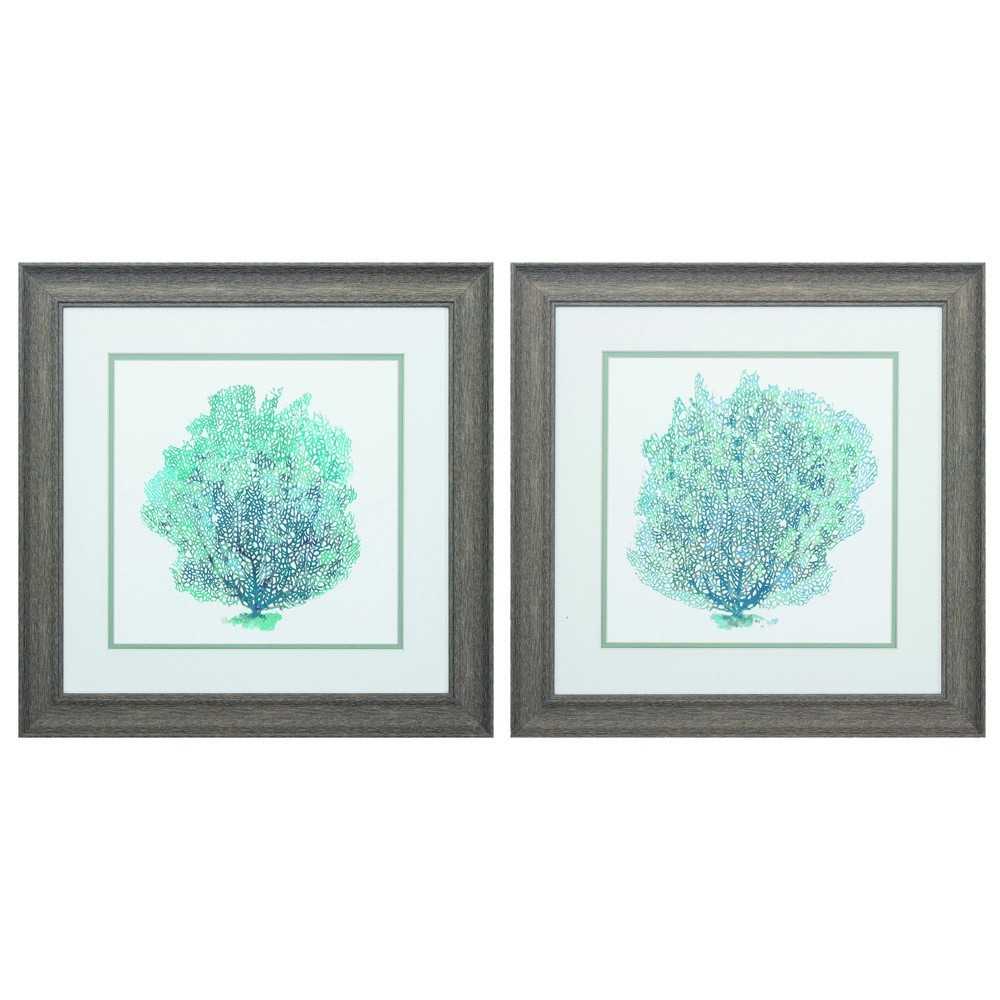 Teal Coral On White S/2 Teal Coral On White S/2