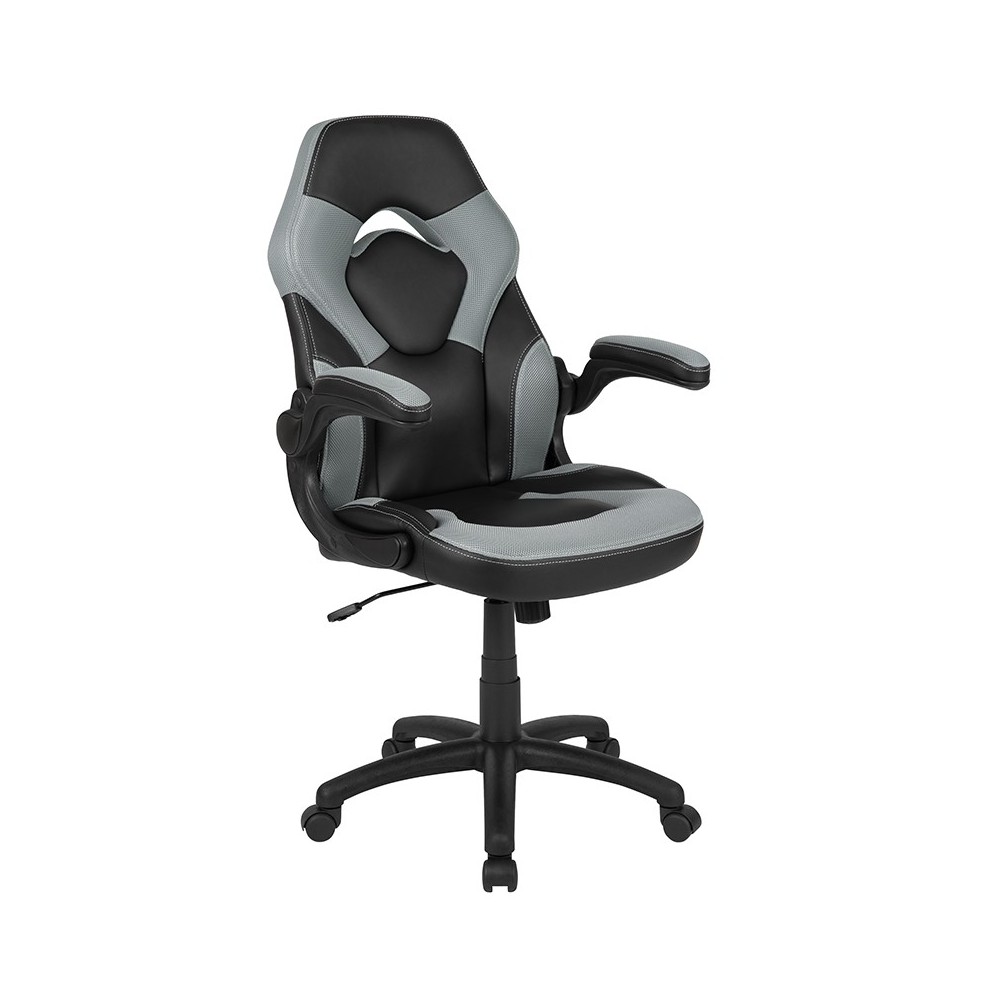 Red Gaming Desk and Gray/Black Racing Chair Set with Cup Holder and