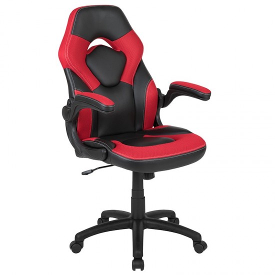 Red Gaming Desk and Red/Black Racing Chair Set with Cup Holder and Headphone Hook