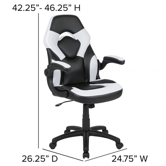Red Gaming Desk and White/Black Racing Chair Set with Cup Holder and Headphone Hook