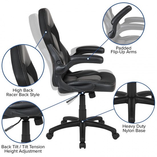 Black Gaming Desk and Black Racing Chair Set with Cup Holder, Headphone Hook, and Monitor/Smartphone Stand