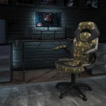 Black Gaming Desk and Camouflage/Black Racing Chair Set with Cup Holder, Headphone Hook, and Monitor/Smartphone Stand