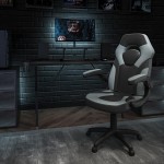 Black Gaming Desk and Gray/Black Racing Chair Set with Cup Holder, Headphone Hook, and Monitor/Smartphone Stand