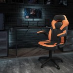 Black Gaming Desk and Orange/Black Racing Chair Set with Cup Holder, Headphone Hook, and Monitor/Smartphone Stand