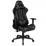 Black Gaming Desk and Gray/Black Reclining Gaming Chair Set with Cup Holder, Headphone Hook & 2 Wire Management Holes