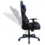 Gaming Desk and Blue/Black Reclining Gaming Chair Set /Cup Holder/Headphone Hook/Removable Mouse Pad Top - Wire Management