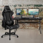 Gaming Desk and Gray/Black Reclining Gaming Chair Set /Cup Holder/Headphone Hook/Removable Mouse Pad Top - Wire Management