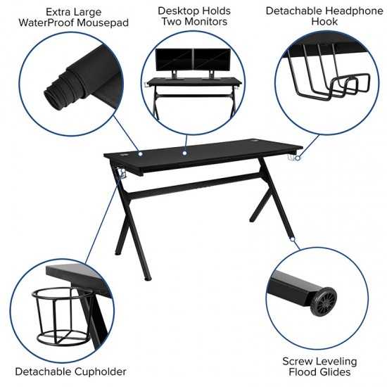 Gaming Desk and Gray/Black Reclining Gaming Chair Set /Cup Holder/Headphone Hook/Removable Mouse Pad Top - Wire Management