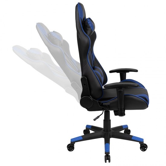 Red Gaming Desk and Blue Reclining Gaming Chair Set with Cup Holder and Headphone Hook