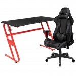 Red Gaming Desk and Gray Reclining Gaming Chair Set with Cup Holder and Headphone Hook