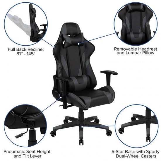 Red Gaming Desk and Gray Reclining Gaming Chair Set with Cup Holder and Headphone Hook