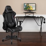 Black Gaming Desk and Gray Reclining Gaming Chair Set with Cup Holder, Headphone Hook, and Monitor/Smartphone Stand