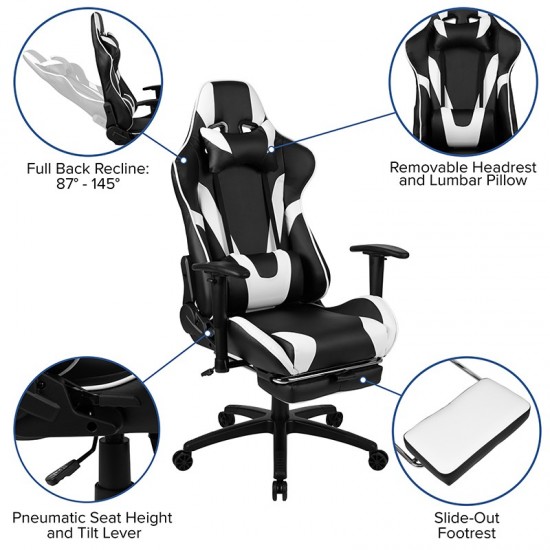 Black Gaming Desk and Black Footrest Reclining Gaming Chair Set with Cup Holder, Headphone Hook & 2 Wire Management Holes