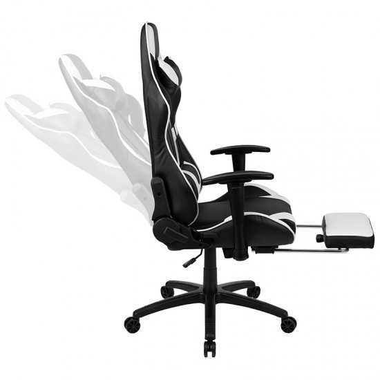 Black Gaming Desk and Black Footrest Reclining Gaming Chair Set with Cup Holder, Headphone Hook & 2 Wire Management Holes