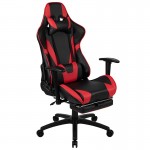 Black Gaming Desk and Red/Black Footrest Reclining Gaming Chair Set with Cup Holder, Headphone Hook & 2 Wire Management Holes