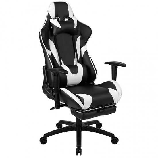 Gaming Desk and Black Footrest Reclining Gaming Chair Set - Cup Holder/Headphone Hook/Removable Mouse Pad Top/Wire Management