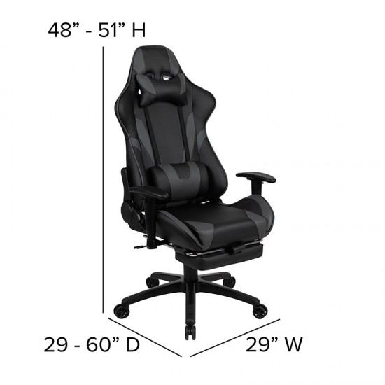 Gaming Desk and Gray Footrest Reclining Gaming Chair Set - Cup Holder/Headphone Hook/Removable Mouse Pad Top/Wire Management