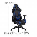 Black Gaming Desk with Cup Holder/Headphone Hook and Monitor/Smartphone Stand & Blue Reclining Gaming Chair with Footrest