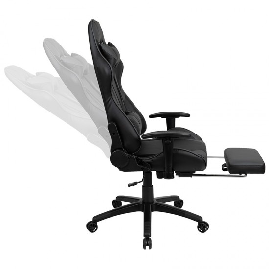 Black Gaming Desk with Cup Holder/Headphone Hook and Monitor/Smartphone Stand & Gray Reclining Gaming Chair with Footrest