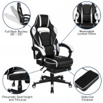 Gaming Desk with Cup Holder/Headphone Hook/2 Wire Management Holes & White Reclining Back/Arms Gaming Chair with Footrest