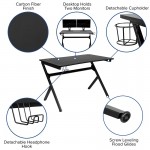 Gaming Desk with Cup Holder/Headphone Hook/2 Wire Management Holes & White Reclining Back/Arms Gaming Chair with Footrest