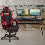 Gaming Desk with Cup Holder/Headphone Hook/Removable Mousepad Top & Red Reclining Back/Arms Gaming Chair with Footrest