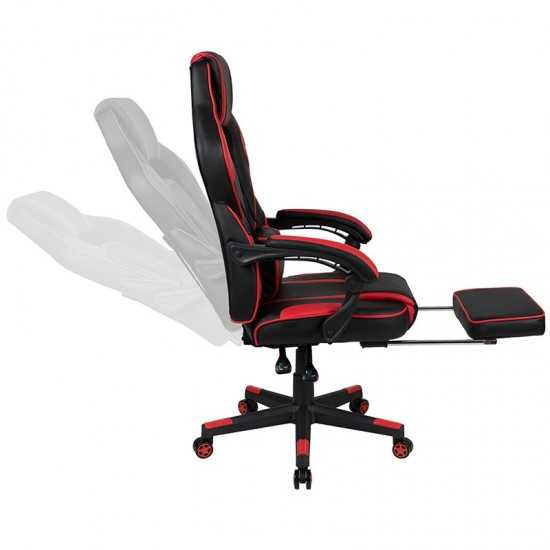 Gaming Desk with Cup Holder/Headphone Hook/Removable Mousepad Top & Red Reclining Back/Arms Gaming Chair with Footrest