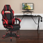 Black Gaming Desk with Cup Holder/Headphone Hook/Monitor Stand & Red Reclining Back/Arms Gaming Chair with Footrest