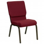 18.5\'\'W Stacking Church Chair in Burgundy Fabric - Gold Vein Frame