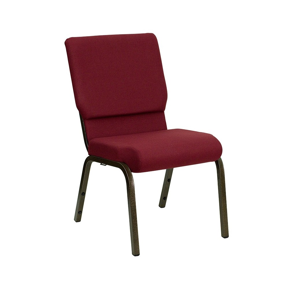 18.5''W Stacking Church Chair in Burgundy Fabric - Gold Vein Frame