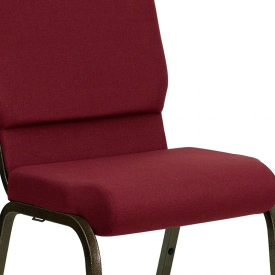 18.5''W Stacking Church Chair in Burgundy Fabric - Gold Vein Frame