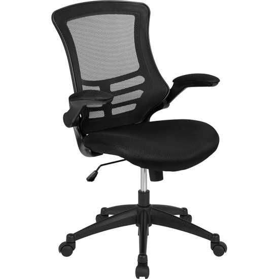 Mid-Back Black Mesh Swivel Ergonomic Task Office Chair with Flip-Up Arms, BIFMA Certified